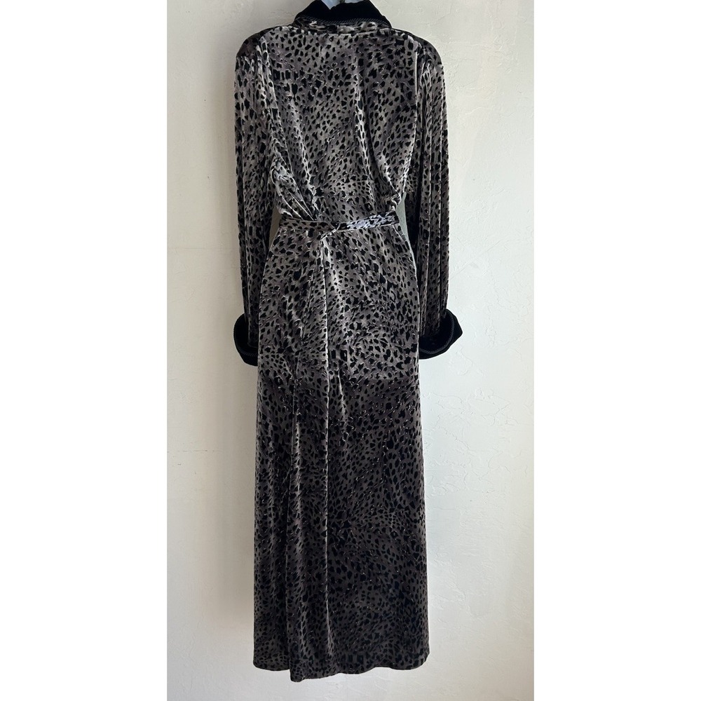 Vintage Diamond Tea Velvet Robe M Leopard Print Metallic Dressing Gown Tassels - Picture 2 of 12